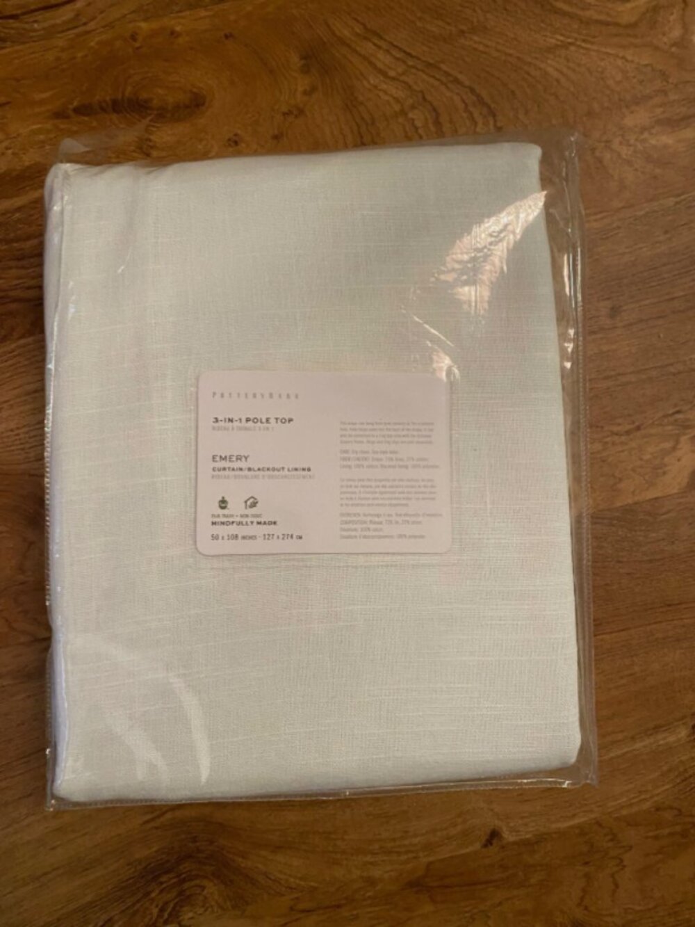 Pottery Barn Emery Linen White Blackout 3-in-1 Pole Top Curtain Panel 50" x 108"